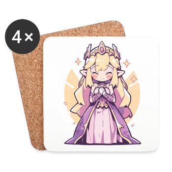Princesse Chibi mignonne - Conception de conte de fées mignon - Dessous de verre (lot de 4) - blanc - Devant