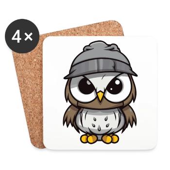 Bande dessinée d’hiver hibou - Dessous de verre (lot de 4) - blanc - Devant