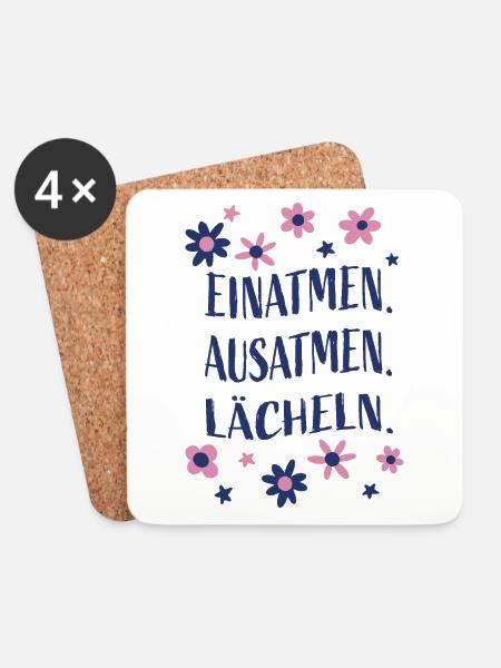 Einatmen Ausatmen Lächeln - Gefühlsregulation - Untersetzer (4er-Set) - Weiß