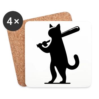 Minimalist Cat Baseball Player Silhouette - Coasters (set of 4) - white - Front