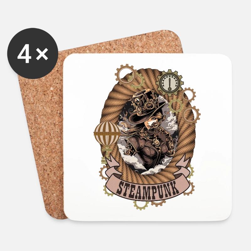 STEAMPUNK GIRL - Untersetzer (4er-Set) - Weiß