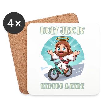 Saint Jésus à vélo - Dessous de verre (lot de 4) - blanc - Devant