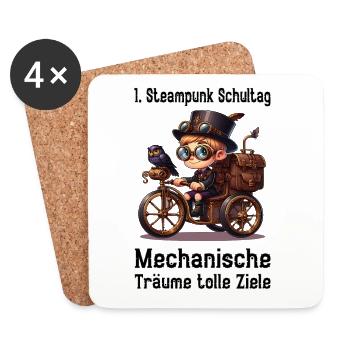 Erster Steampunk Schultag - Untersetzer (4er-Set) - Weiß - Vorne