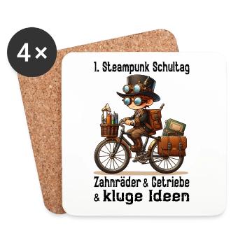 Erster Steampunk Schultag - Untersetzer (4er-Set) - Weiß - Vorne