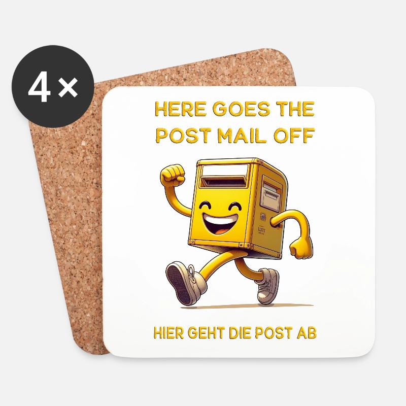 Here goes the post mail off. Hier geht die Post ab - Untersetzer (4er-Set) - Weiß