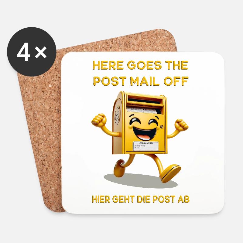 Here goes the post mail off. Hier geht die Post ab - Untersetzer (4er-Set) - Weiß