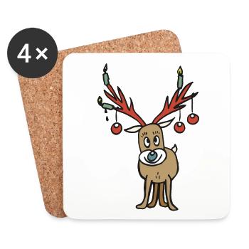 Weihnachtsrentier - Untersetzer (4er-Set) - Weiß - Vorne