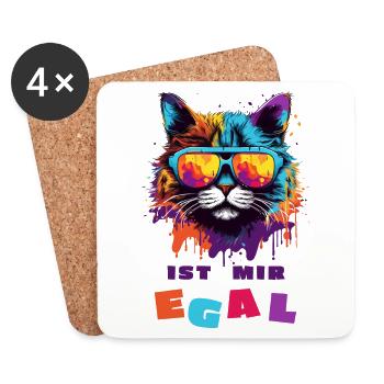 Coole Katze - IST MIR EGAL - Untersetzer (4er-Set) - Weiß - Vorne