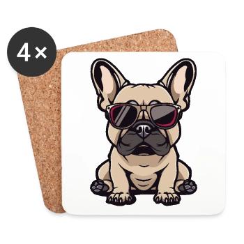 Buldog français chiens bande dessinée cool - Dessous de verre (lot de 4) - blanc - Devant