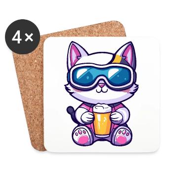 Katze Apres Ski Bier - Untersetzer (4er-Set) - Weiß - Vorne
