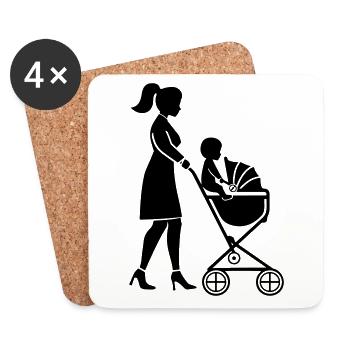 Mama Kinderwagen Baby - Untersetzer (4er-Set) - Weiß - Vorne