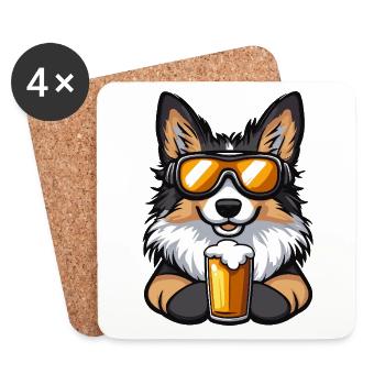 Border Collie Hund Apres Ski Bier Comic - Untersetzer (4er-Set) - Weiß - Vorne