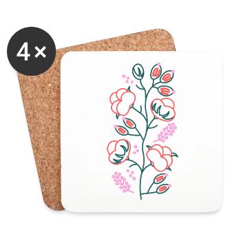 Dessin au trait floral - Art floral minimaliste - Dessous de verre (lot de 4) - blanc - Devant