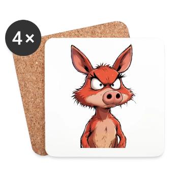Cochon fou en colère - Dessous de verre (lot de 4) - blanc - Devant