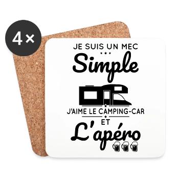 Mec simple aime le camping-car et l'apéro - Dessous de verre (lot de 4) - blanc - Devant