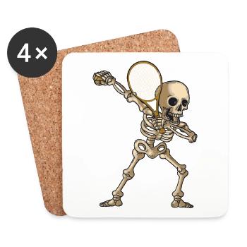 Dabbing Skeleton Joueur de tennis avec raquette de tennis - Dessous de verre (lot de 4) - blanc - Devant