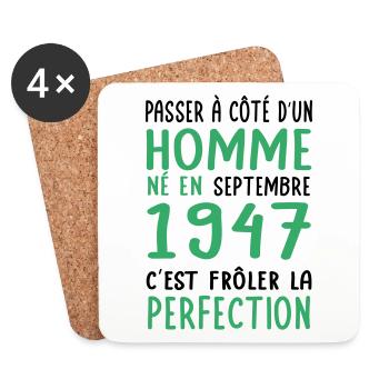 Anniversaire 75 ans - Né en Septembre 1947 - Dessous de verre (lot de 4) - blanc - Devant