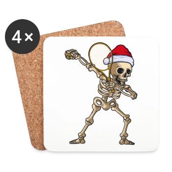 Squelette avec raquette de tennis et chapeau de Noël - Dessous de verre (lot de 4) - blanc - Devant