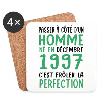Anniversaire 25 ans - Né en Décembre 1997 - Dessous de verre (lot de 4) - blanc - Devant