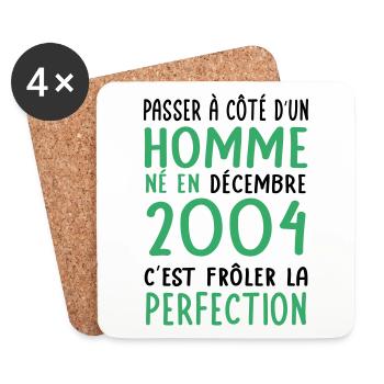 Anniversaire 18 ans - Né en Décembre 2004 - Dessous de verre (lot de 4) - blanc - Devant