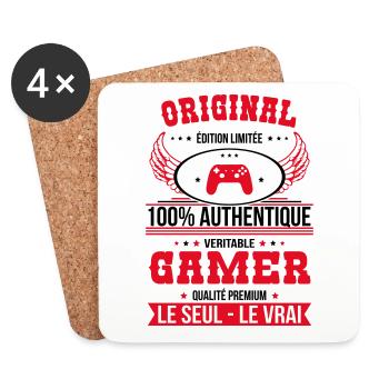Authentique et véritable gamer - Original - Dessous de verre (lot de 4) - blanc - Devant