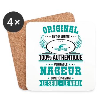 Authentique et véritable nageur - Original - Dessous de verre (lot de 4) - blanc - Devant
