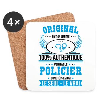 Authentique et véritable policier - Original - Dessous de verre (lot de 4) - blanc - Devant