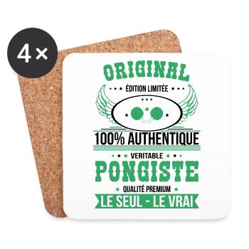 Authentique et véritable pongiste - Original - Dessous de verre (lot de 4) - blanc - Devant