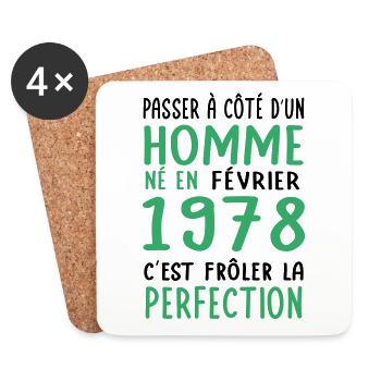 Anniversaire 45 ans - Né en Février 1978 - Dessous de verre (lot de 4) - blanc - Devant