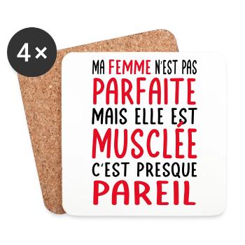 My wife not perfect but she is muscular - Coasters (set of 4) - white - Front