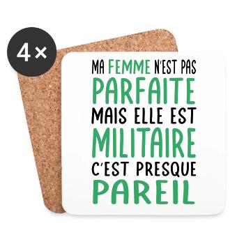 My wife not perfect but she is military - Coasters (set of 4) - white - Front