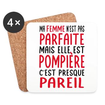 Ma femme n'est pas parfaite mais elle est pompière - Dessous de verre (lot de 4) - blanc - Devant