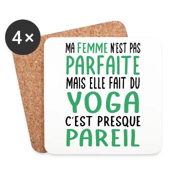 Ma femme n'est pas parfaite mais elle fait du yoga - Dessous de verre (lot de 4) - blanc - Devant