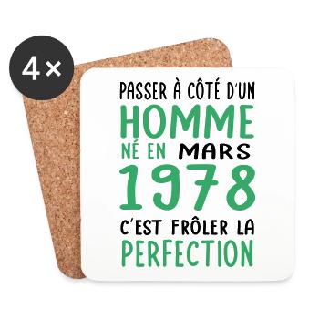 Anniversaire 45 ans - Né en Mars 1978 - Dessous de verre (lot de 4) - blanc - Devant