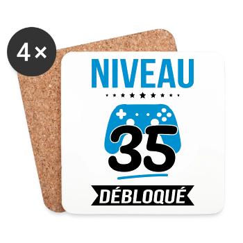 Anniversaire 35 ans - Niveau 35 débloqué - Gamer - Dessous de verre (lot de 4) - blanc - Devant
