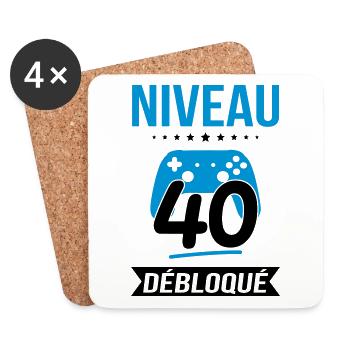 Anniversaire 40 ans - Niveau 40 débloqué - Gamer - Dessous de verre (lot de 4) - blanc - Devant