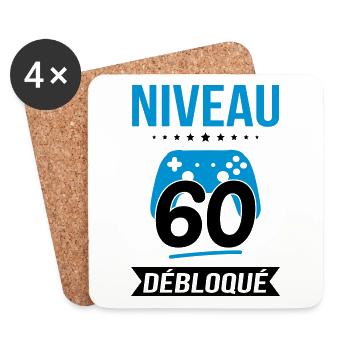 Anniversaire 60 ans - Niveau 60 débloqué - Gamer - Dessous de verre (lot de 4) - blanc - Devant