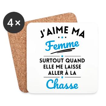 J'aime ma femme quand me laisse aller à la Chasse - Dessous de verre (lot de 4) - blanc - Devant
