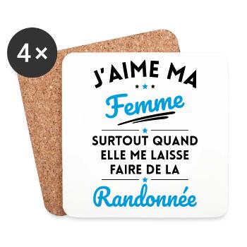 J'aime ma femme quand me laisse faire Randonnée - Dessous de verre (lot de 4) - blanc - Devant