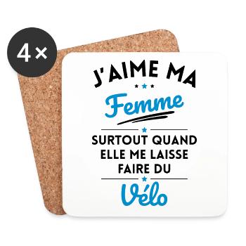 J'aime ma femme quand me laisse faire du Vélo - Dessous de verre (lot de 4) - blanc - Devant