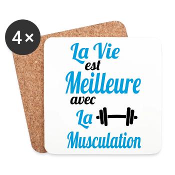 La vie est meilleure avec la Musculation - Cadeau - Dessous de verre (lot de 4) - blanc - Devant
