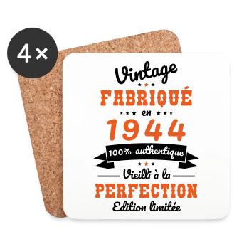 Anniversaire 80 ans - Vintage 1944 - Dessous de verre (lot de 4) - blanc - Devant