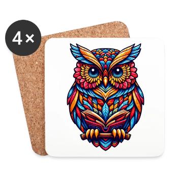 OWL EAGLE OWL BIRD OF PREY TAWNY OWL FEATHER RAINBOW COLORFUL - Coasters (set of 4) - white - Front