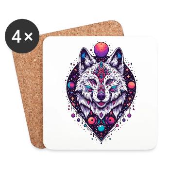 WOLF, COSMIC, UNIVERSE, PLANET, STARS, GALAXY, WORLD - Coasters (set of 4) - white - Front