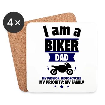 Cadeau pour la fête des pères – Proud Moto Dad - Dessous de verre (lot de 4) - blanc - Devant