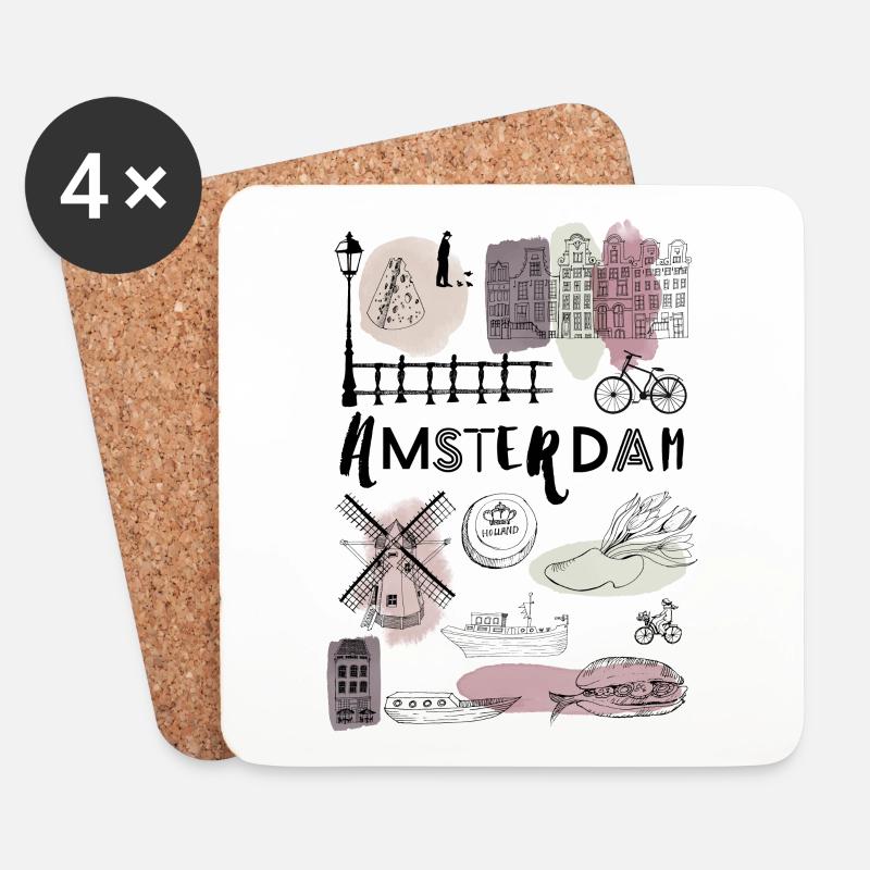 Amsterdam landmark illustration - Untersetzer (4er-Set) - Weiß