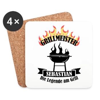 Grillmeister Sebastian lustiger Spruch Vorname - Untersetzer (4er-Set) - Weiß - Vorne
