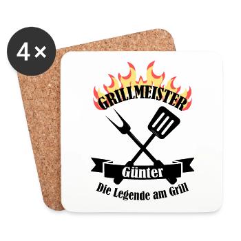 Grillmeister Günter lustiger Spruch Vorname - Untersetzer (4er-Set) - Weiß - Vorne