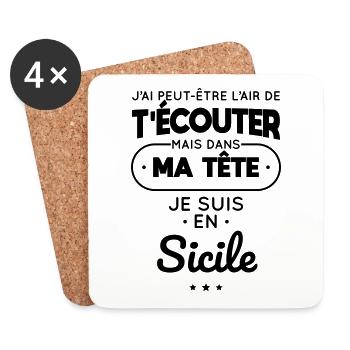 Dans ma tête je suis en Sicile - Dessous de verre (lot de 4) - blanc - Devant