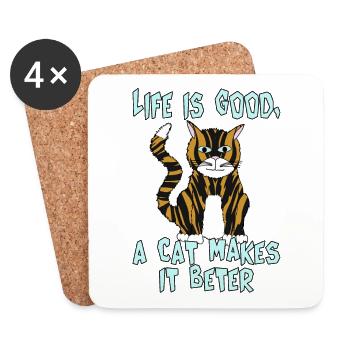 La vie est belle, un chat la rend meilleure. - Dessous de verre (lot de 4) - blanc - Devant